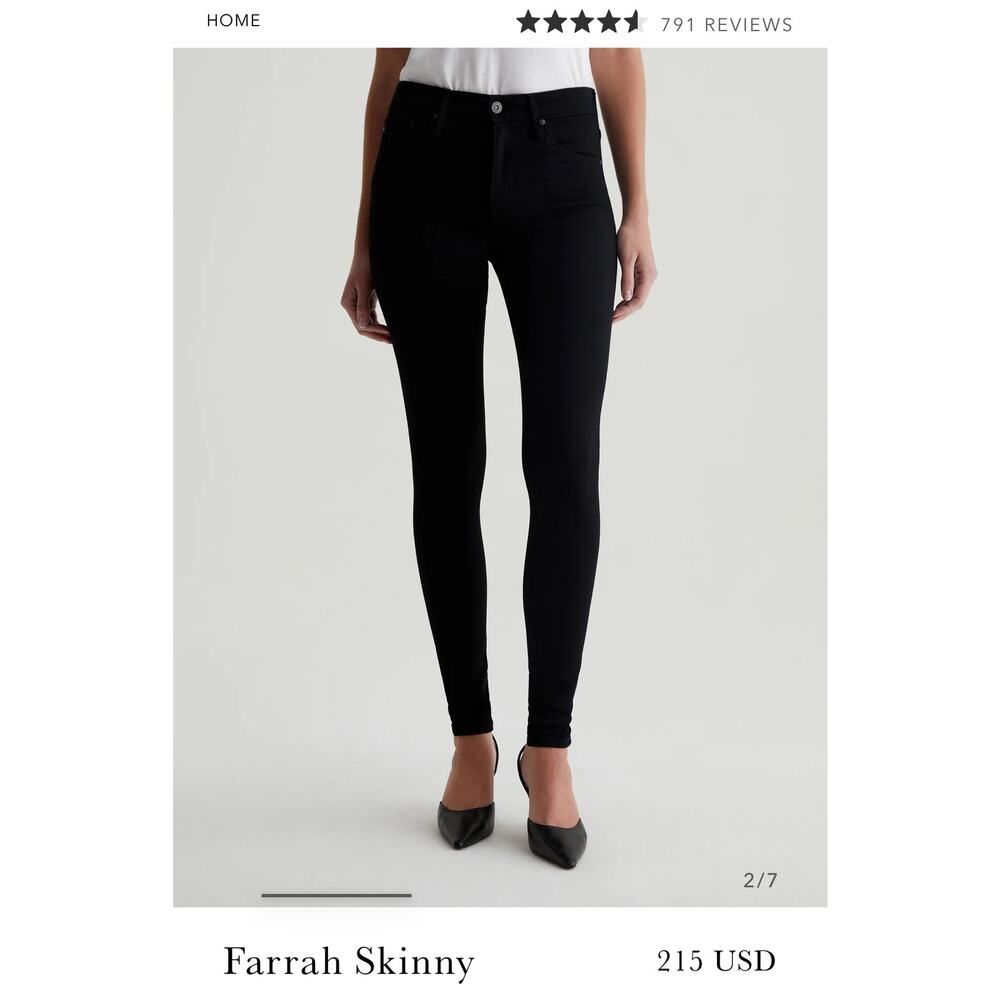 AG Adriano Goldschmied The Farrah High Rise Skinny Ankle Raw Hem Super Black 30